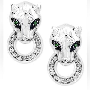 Effy Silver & Diamond Panther Earrings w/Tsavorite Garnet eyes - NWOT 💚🩶